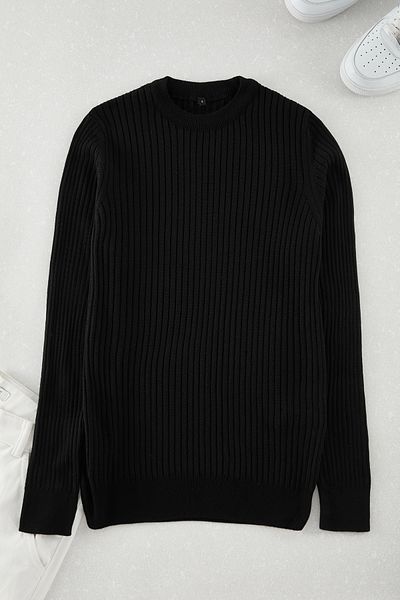 Trendyol Collection Черен тънък трикотажен пуловер с кръгло деколте Tedaw25Kz00018