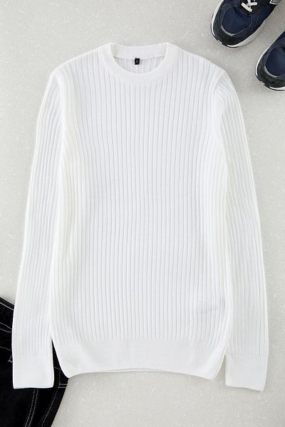 Trendyol Collection Weißer, schmaler, gestreifter Strickpullover mit Rundhalsausschnitt TEDAW25KZ00018