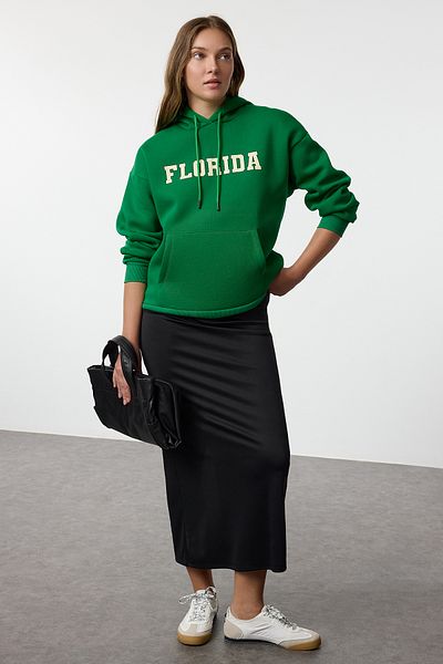 Trendyol Collection Zelená oversize fleecová městská mikina s potiskem - Twoaw24sw00438