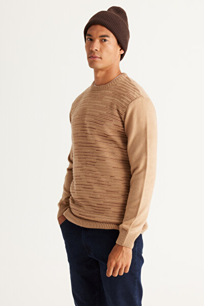 ALTINYILDIZ CLASSICS Beige-brick Men's Knitwear Sweater - Standard Fit, Crew Neck, Patterned