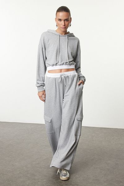 Trendyol Collection Gray Melange Woven Garnished Thick Knitted Sweatshirt - Regular Fit Twoaw25Sw00192