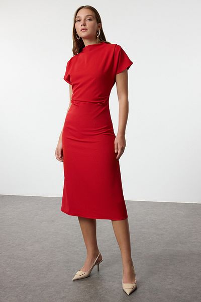 Trendyol Collection Rochie roșie din țesătură creponată, cu decolteu în formă de A, roșie TWOAW25EL00393