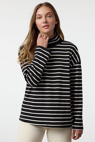 Trendyol Collection Μαύρη πλεκτή μπλούζα με ζιβάγκο - Φαρδιά εφαρμογή TWOAW25BZ00201