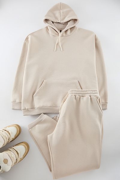 Trendyol Collection Σετ φούτερ-φούτερ με κουκούλα Fleece Plus Size TMNAW25TS00000