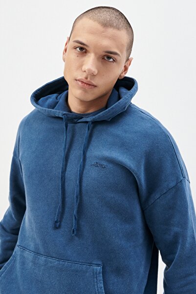 Riders by Lee Loose Fit %100 Pamuk Kapüşonlu Mavi Sweatshirt