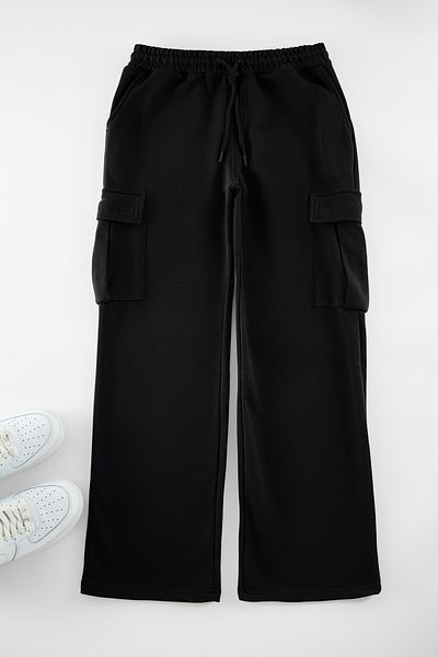 Trendyol Collection Μαύρο αθλητικό παντελόνι με φαρδύ πόδι και τσέπη Cargo - Tmnaw25Ea00021