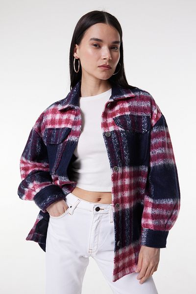 Lee Übergroße, lockere, mehrfarbige Shacket-Jacke