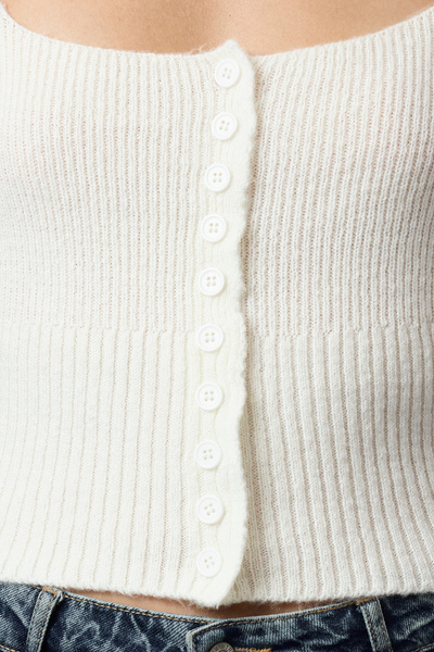 Trendyol Collection Ecru Crop Square Neck Sweater Soft Textured Fitted/Body Hugging Cardigan Twoaw25Hi00178