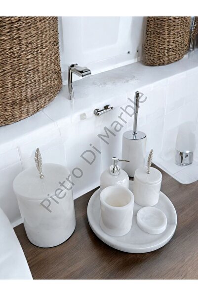 Pietro Di Marble Beyaz Mermer Klasik Model 7 Parça Gümüş Renk Kuş Tüyü Aksesu...