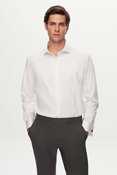 D'S Damat Λευκό μονόχρωμο πουκάμισο Ds Damat Slim Fit