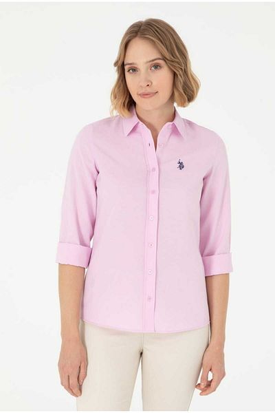 U.S. Polo Assn. Cămașă de bază roz cu mânecă lungă pentru femei