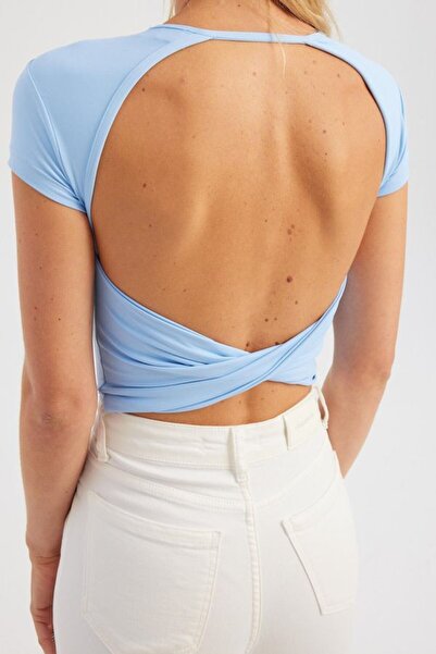 Hiccup Bisiklet Yaka Çapraz Arkalı Kısa Kollu Crop Top