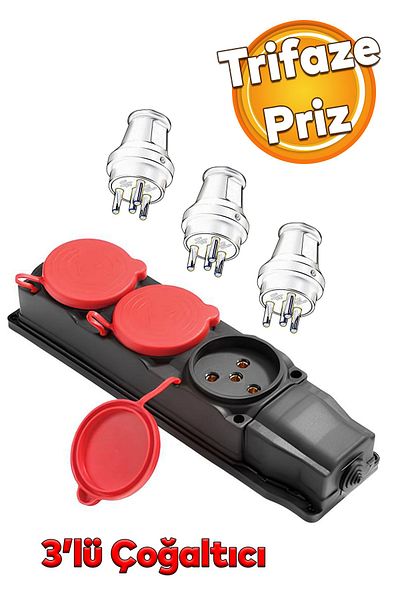 Badem10 3-Piece Group Socket - Industrial Type Electrical Socket with Three Phase Cover, Terminal and Wireless Rubber