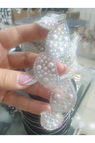 ESRA ŞELEM Iron-On Pearl and Stoned Decorative Strip Applique Accessory Hobby
