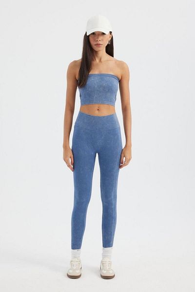 Hiccup Crop Top cu nervuri fără bretele - Spălare cu acid