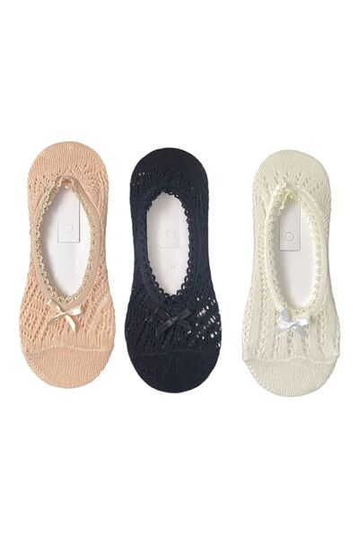 Çorappatik Fiyonklu Fileli Babet Çorap 3 Çift