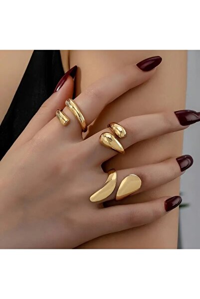 M SMİLE ALTIN KAPLAMA MODERN EKLEM YÜZÜKLERİ