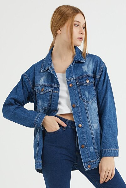 LİMABEL Μπλε Oversize Boyfrend Denim Jacket - Loose Duru