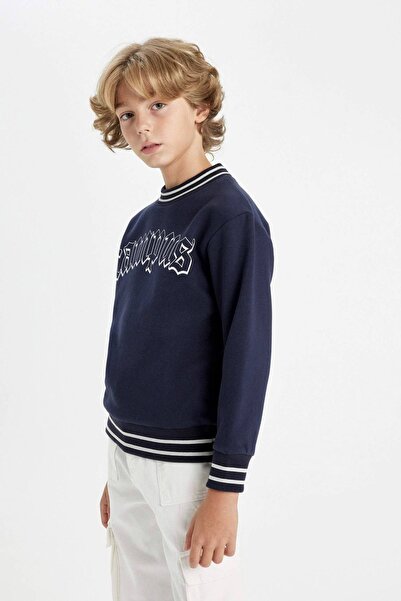 DeFacto DFC - Erkek Çocuk Oversize Fit Bisiklet Yaka Baskılı Sweatshirt