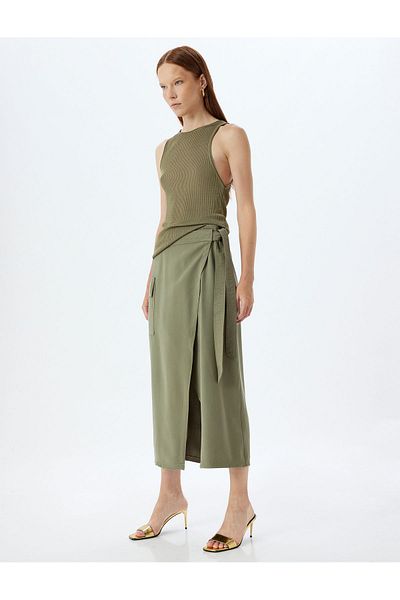 Koton Zweireihiger Midirock aus Modal mit hoher Taille und seitlicher Schleife