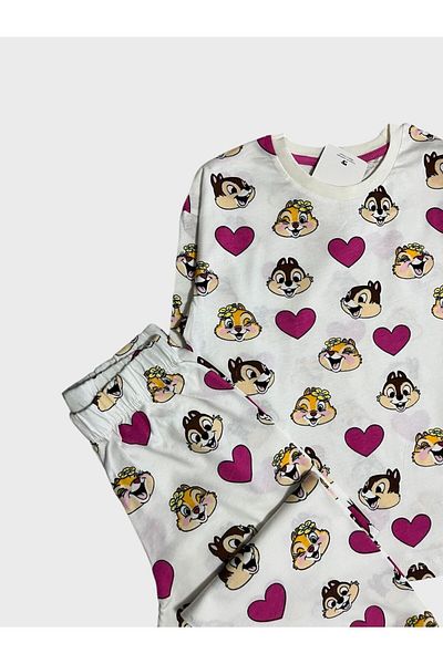 ALİŞ KİDS Set de pijamale pentru fete, 100% bumbac, cu mâneci lungi, cu model de inimă albă