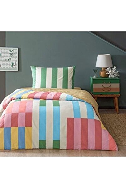 Taç Taç Taffy Ranforce Genç Modası Geometrik Desenli %100 Pamuk Nevresim Takımı Gri Tek Kişilik