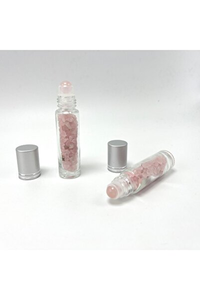 YILDIZ DOĞAL TAŞ Sertifikalı Pembe Kuvars Doğal Taş Esans Şişesi ve Roller Ma...