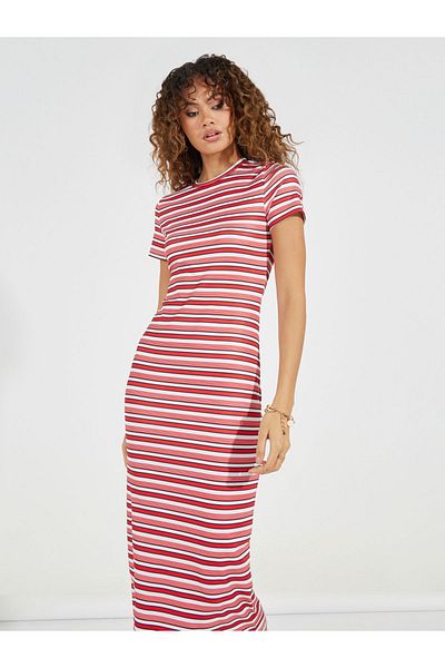 Styli Striped Short Sleeves T-Shirt Midi Dress