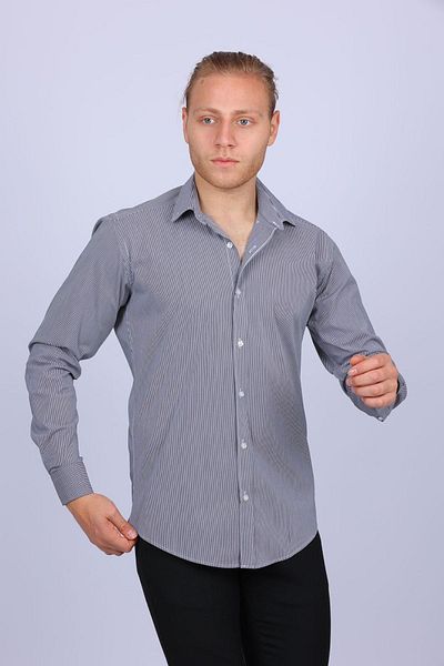 TOUSUS Мъжка риза Slim Fit в антрацитно райе Slm-5039-tss