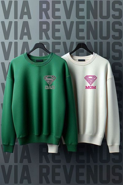 Vordevia Αγαπητό φούτερ Oversize Combination - Super Dad and Super Mom Printed