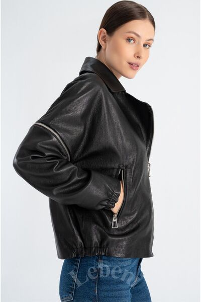 Lebeni Deri Ceket Kadın - Hakiki Deri Ceket Koyun Derisi Kolları Fermuarlı Bo...