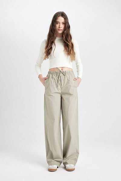 DeFacto Cool Straight Fit Poplin Pants with Straight Pockets and Elastic Waist Lace D3764Ax24Au