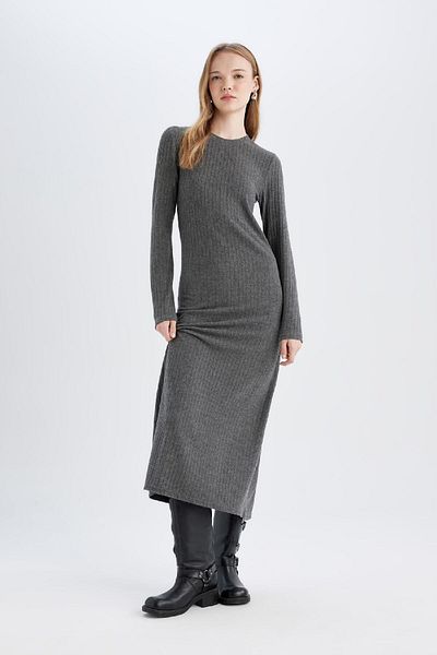 DeFacto Φόρεμα Maxi Bodycon με μακρυμάνικο λαιμόκοψη - D3373ax24wn