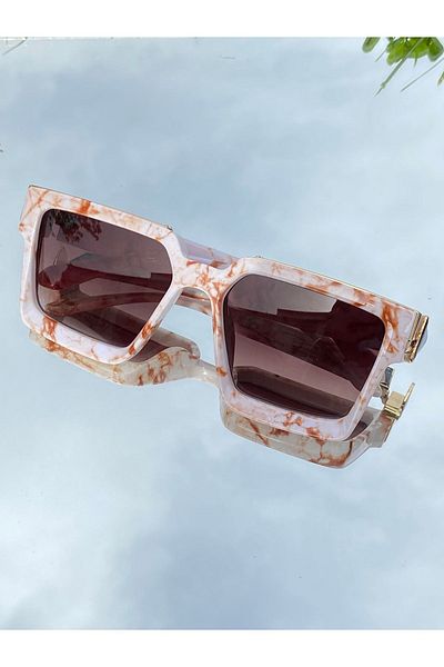 MİSE Trendy New Season - Cream Patterned Sunglasses, Large Frame UV-400