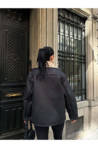 OlaLady Μακρύ σουέτ γυναικείο μπουφάν - Γούνινο εσωτερικό, Φερμουάρ, Oversize