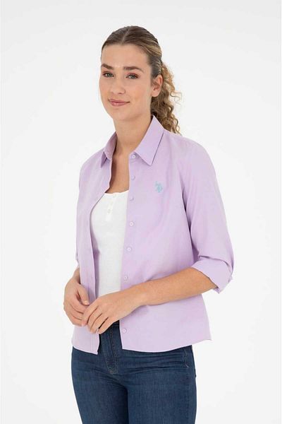 U.S. Polo Assn. Cămașă de bază pentru femei cu mânecă lungă liliac
