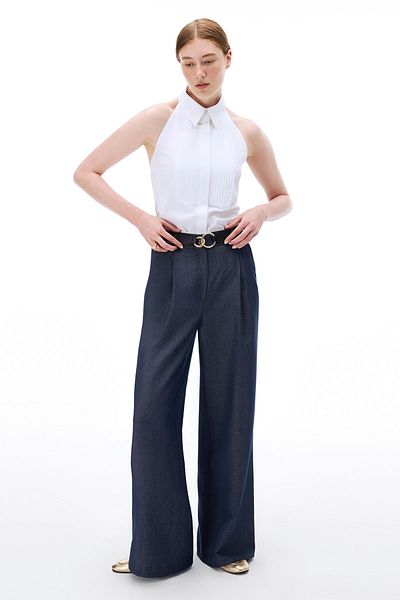 Perspective Indigo Colored Latibule Regular Fit Women's Jacket - Ankle Length Pipe Leg