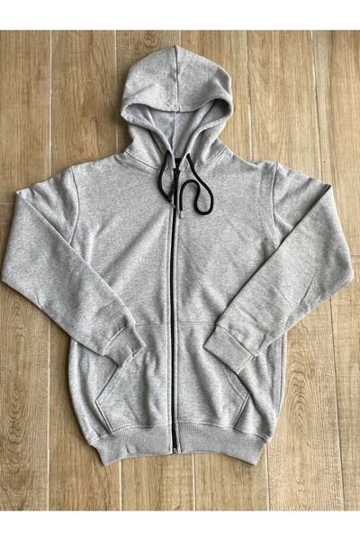 BİLGENS BUTİK Gray Children's Cardigan - Hooded, Zippered and Ribbon