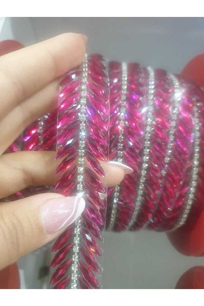 ESRA ŞELEM Pink Shuttle Stone Decorative Strip - Iron-On Clothing Accessory Hobby