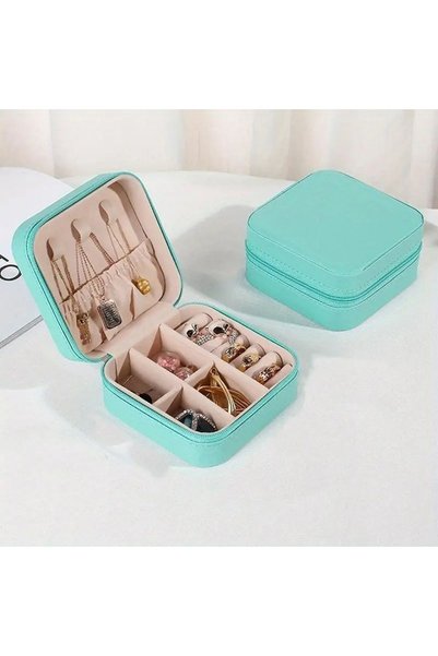 Generic Brand صندوق منظم للمجوهرات بحجم مناسب للسفر، حقيبة إكسسوارات المجوهرات، منظم للخواتم والأقراط - أزرق