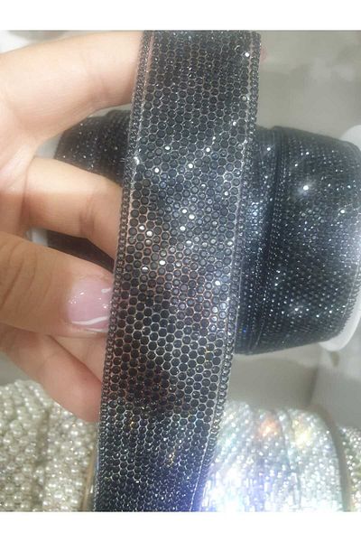 ESRA ŞELEM Black Stone Decorative Strip - Iron-On Clothing Accessory