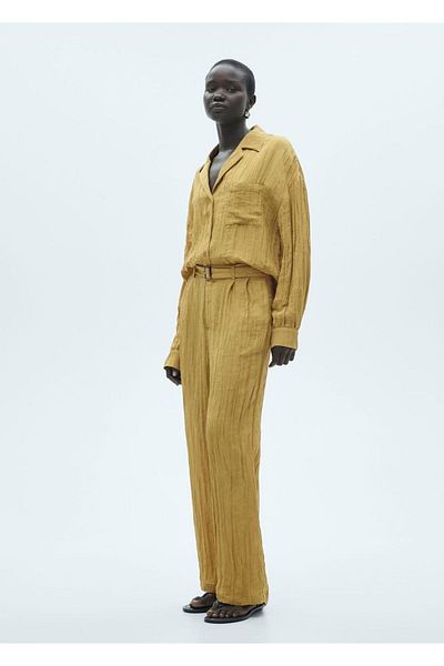 MANGO Woman Pantaloni texturați cu curea