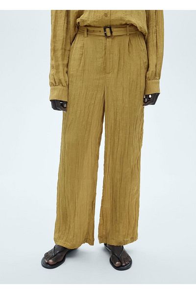 MANGO Woman Pantaloni texturați cu curea