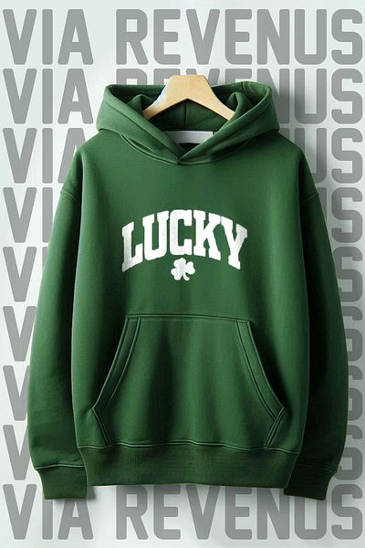 Vordevia Φούτερ με πράσινη κουκούλα Lucky με φαρδιά τσέπη καγκουρό - 3 νήματα ράστερ
