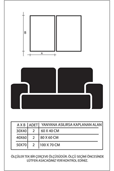 Linacci İkili Gold Metal Çerçeveli Soft Tarz Camlı Tablo Seti