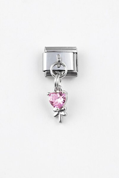 Sortie Aksesuar Kalpli Çiçek Figürlü ZirkonluPaslanmaz Çelik Italyan Charm Bi...