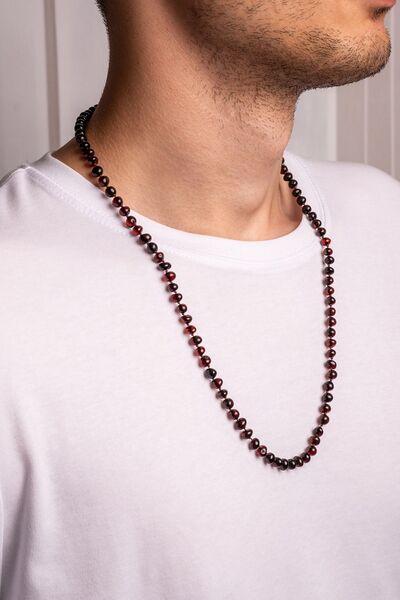 Natural Kehribar Erkek Kehribar Kolye, %100 Gerçek Sertifikalı Vişne Rengi Ba...