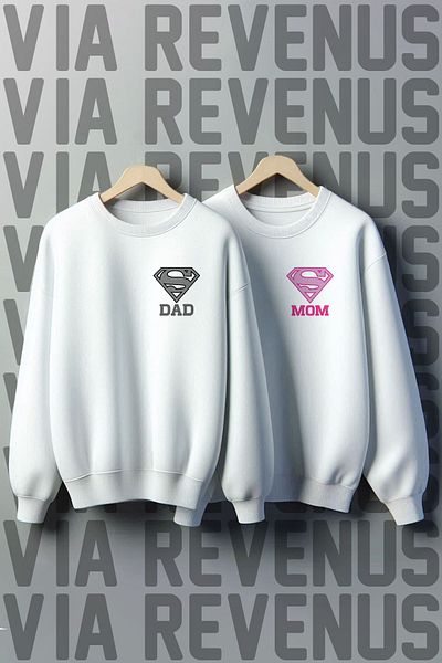 Vordevia Lover Oversize Combination Sweatshirt - Super Dad and Super Mom Printed