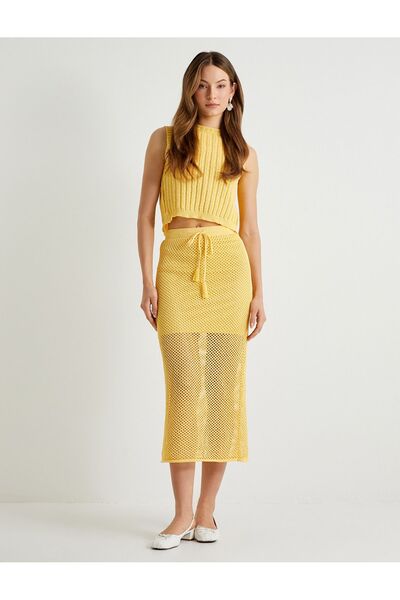 Koton Kt - Koton X Sibil Çetinkaya - Midi Crochet Skirt Openwork Lined Lacing Detail