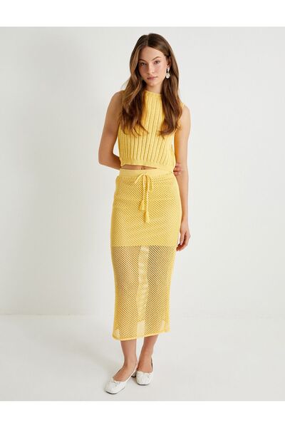 Koton Kt - Koton X Sibil Çetinkaya - Midi Crochet Skirt Openwork Lined Lacing Detail